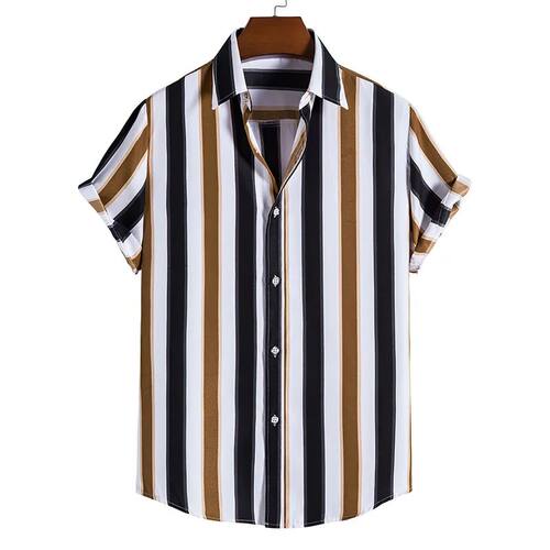 3D printed button down striped shirt3D数码印花系扣条纹衬衫男