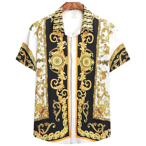 Collar print loose button shirt for man 翻领印花宽松系扣衬衫