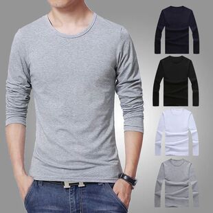 Solid color round neck long sleeved top man 纯色圆领长袖上衣