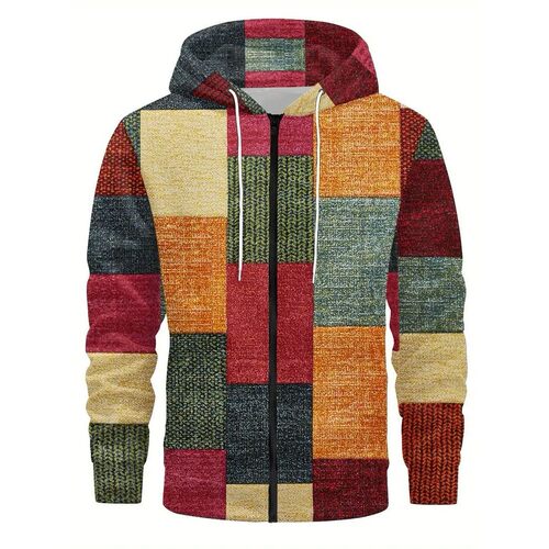 printed long sleeved hooded sweatshirt拼色印花长袖连帽卫衣男