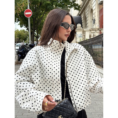 波点立领上衣抽绳外套女Polk collar top with drawstring jacket