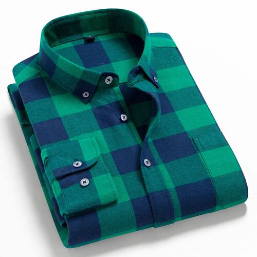 Collar plaid long sleeved plus size shirt 翻领格子大码衬衫男