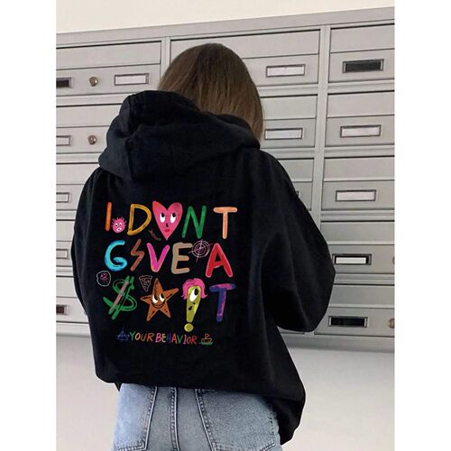 Cartoon printed long sleeved hooded sweatshirt长袖连帽卫衣女
