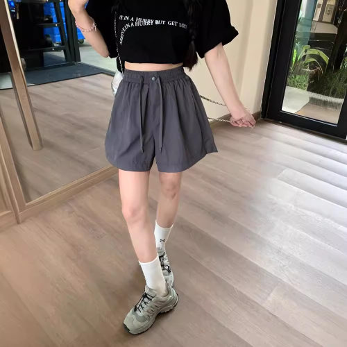 Wrinkled loose wide leg casual pants纯色褶皱宽松阔腿休闲裤女