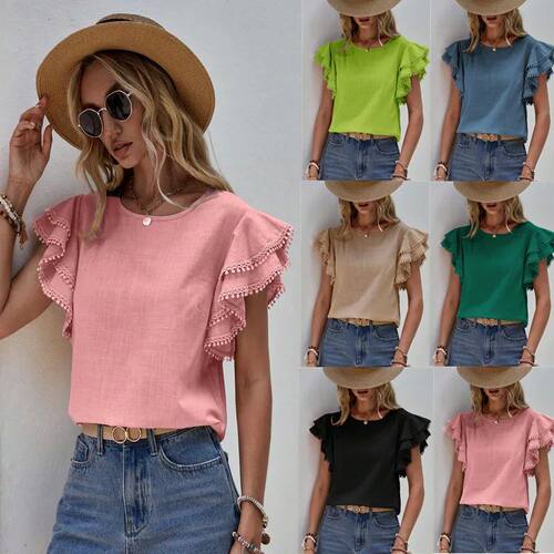 Solid color loose shirt round neck top纯色宽松衬衫圆领上衣女