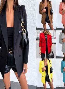 Long sleeved double breasted suit jacket长袖双排扣西装外套女