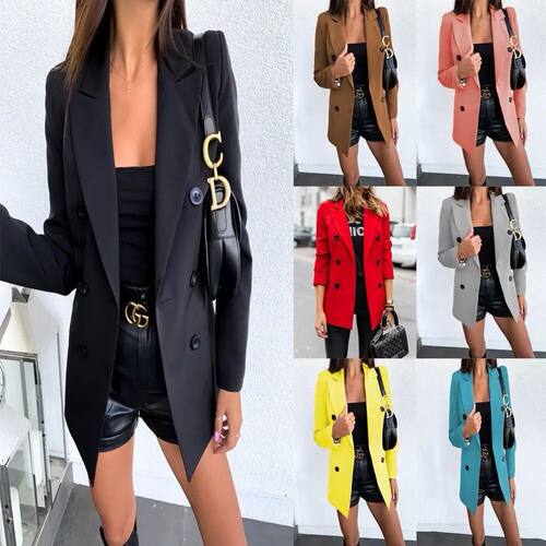 Long sleeved double breasted suit jacket长袖双排扣西装外套女