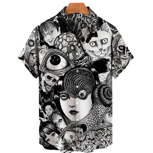 3D digital printed vintage collar shirt 3D印花翻领复古衬衫男