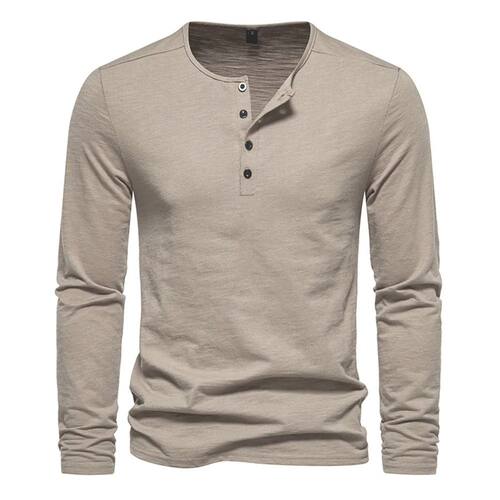Solid color button up long sleeved top man纯色系扣长袖上衣男