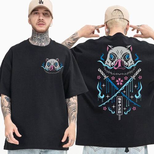 Round neck anime printed loose T-shirt 圆领动漫印花落肩T恤男