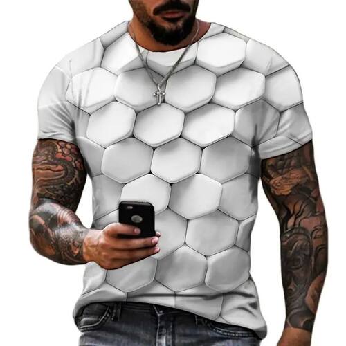 3D digital printed pullover T-shirt man3D数码印花修身套头T恤