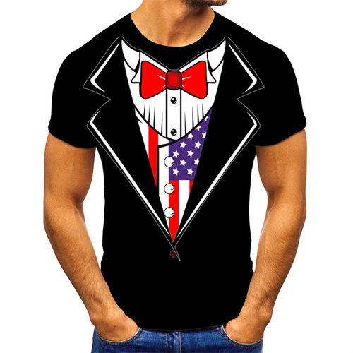 西装印花假两件短袖男士上衣Suit printed short sleeved top men