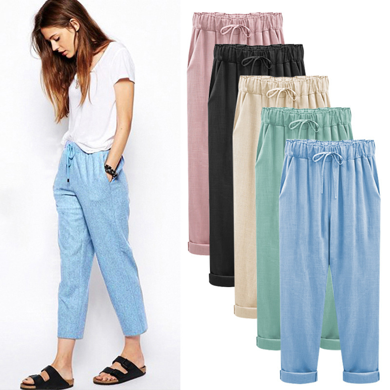 Add fertilizer increase cotton linen pants加肥加大棉麻长裤女