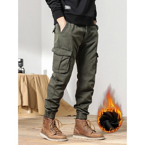 Multi pocket fleece workwear pants for men多口袋加绒工装长裤