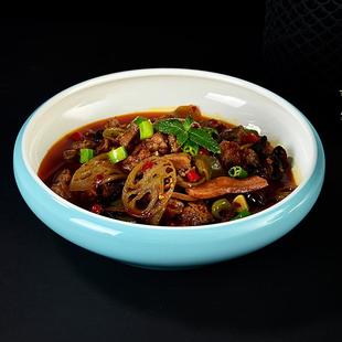 餐厅经典 时尚 蓝陶瓷圆形深汤碗饭店毛血旺水煮肉片酸菜鱼大号汤盆