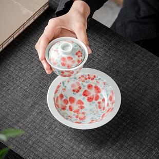 手绘仿古满彩桃花壶承家用陶瓷干泡盘盖碗托盘功夫茶具零配件壶托