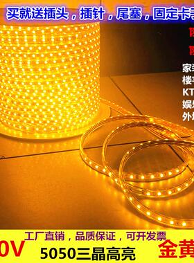 220V5050三晶高亮金黄光灯带家用2000K暖黄色KTV酒店外墙装饰吊顶