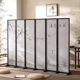 花鸟实木屏风折叠移动办公室定制隔断客厅遮挡玄关简约现代 新中式