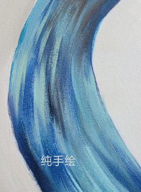 《执子之手》抽象客厅装饰画毕加索式手绘蓝色油画卧室样板房墙画