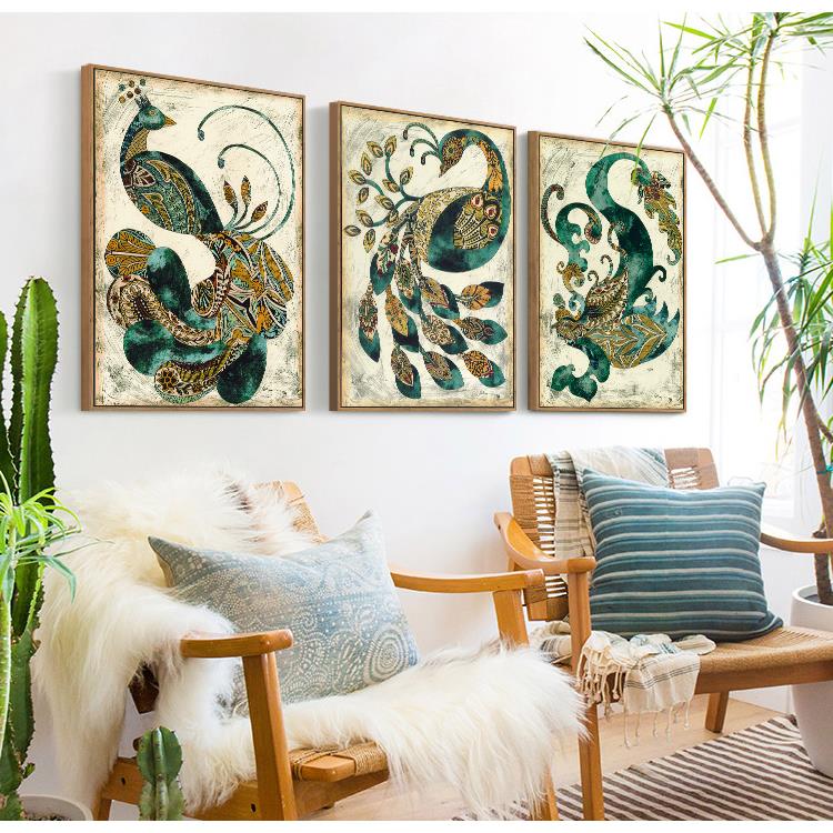 孔雀 油画布印刷喷绘画客厅卧室沙发背景墙装饰画动物挂画有框画图片