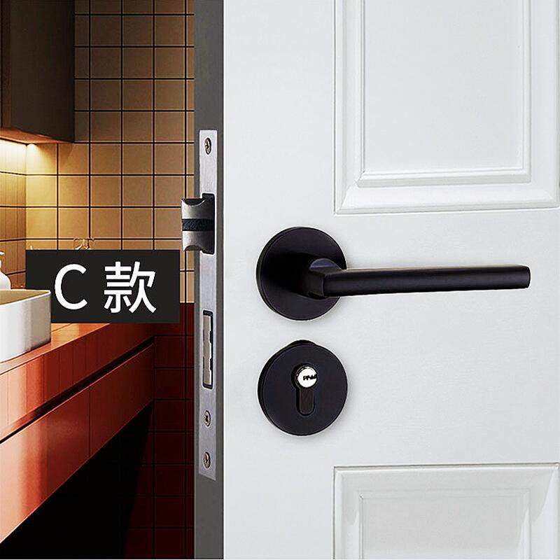ll黑色分体式室内美式门锁实木门卧室房间内门家用太空铝静音门把