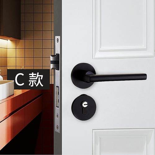 ll黑色分体式室内美式门锁实木门卧室房间内门家用太空铝静音门把