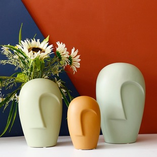 北欧莫兰迪系简约抽像创意人脸陶瓷花瓶客厅餐厅电视机柜别装 饰品