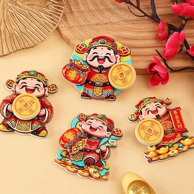 双旋转财神磁吸冰箱贴个性创意摆件纳福家居喜庆过节冰箱门装饰贴