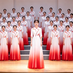 大合唱服演出服女长裙新款成人合唱团舞台服装表演服国风比赛礼服