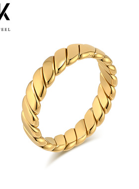 ins法式钛钢18k金色戒指指环