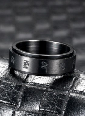 欧美新品六字真言不锈钢转动戒指