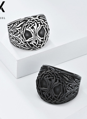 复古北欧维京生命之树不锈钢戒指