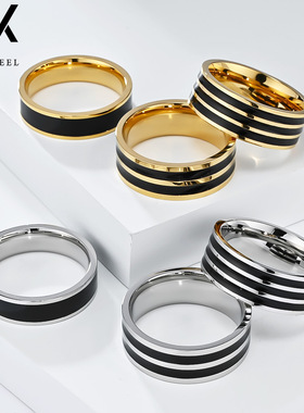 INS不锈钢镀18K金色三件套戒指环