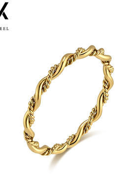 时尚个性麻花圆线双股编织钛钢戒