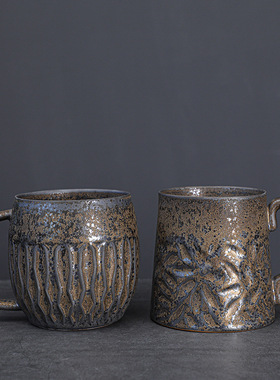 陶瓷大容量马克杯喝n水杯子家用复古铁锈釉茶杯小众轻奢粗陶咖啡