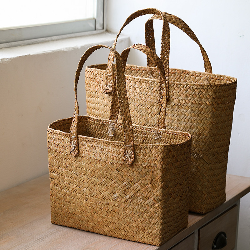 文艺草编购物篮提菜篮r子 户外野餐篮编织装饰包出游手提包,收纳整理,购物篮,淘宝优惠券,粉丝福利购,淘宝优惠卷