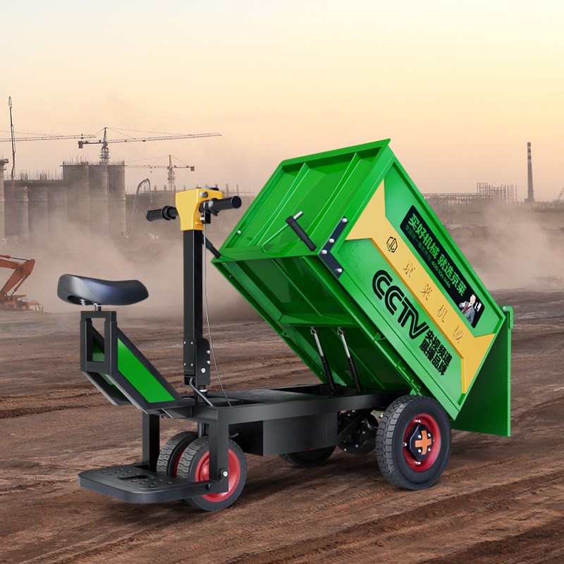 电动翻斗车建筑工地搬o运车三轮灰斗车手推工程运输车养殖场拉粪