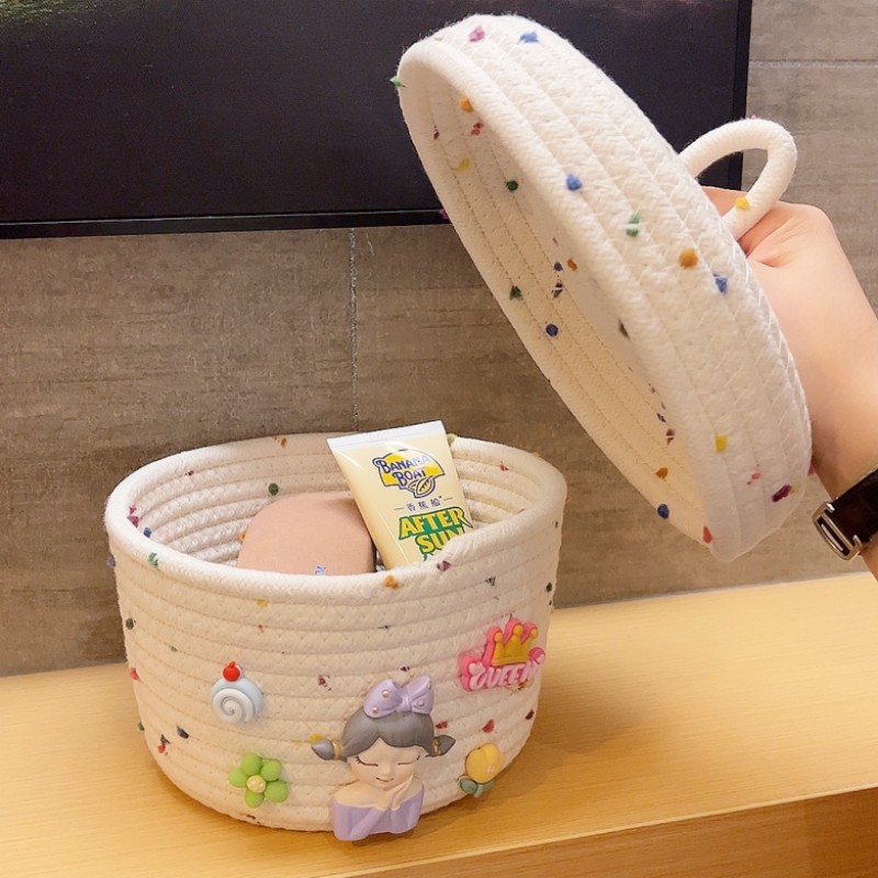 可爱桌面收纳篮带盖化妆t品零食杂物蓝子内衣袜子女孩整理收纳筐