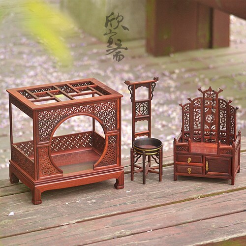 微型家具模型 红木l迷你小家具 实木红酸枝 微缩卧室床餐桌洗脸架