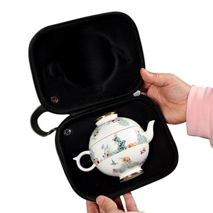 茶具套 白瓷快客杯一壶j二杯茶壶可爱精致户外旅行陶瓷茶杯便携式