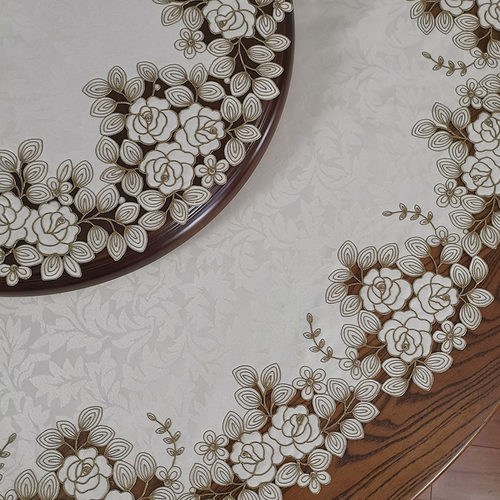 米黄大圆桌布小圆茶几盖巾布艺绣花茶色I玫瑰欧式美式中式圆形台