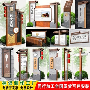 景区木纹导览图停车场指示牌仿古B导视牌精神堡垒导向公园户外立