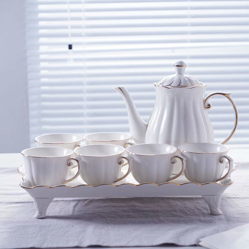 欧式轻奢水具茶具套装 家用 客厅D陶瓷茶杯冷水壶喝水杯子茶壶托