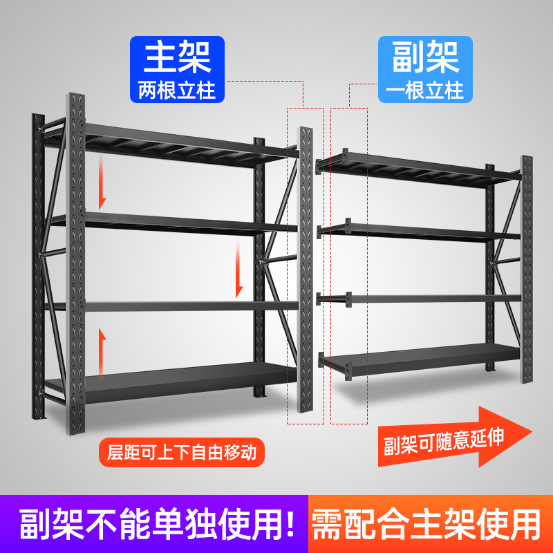 家用货架多层收纳储藏室工厂地下室车库拆装中型V加厚黑色置物架