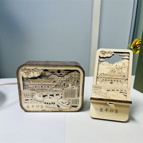 高平国风触控木雕灯雕刻立体木制小夜灯创N意书桌面摆件文创礼物