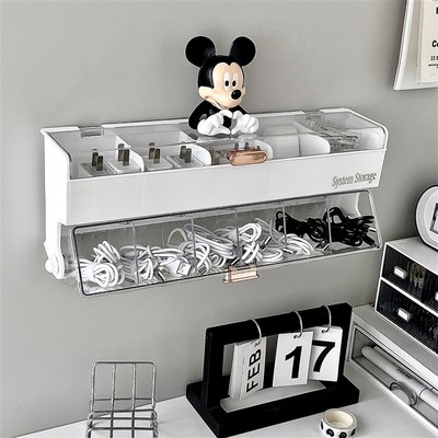 多功能数据线收纳盒带盖壁t挂式电源充电线手机充电器插头整理神