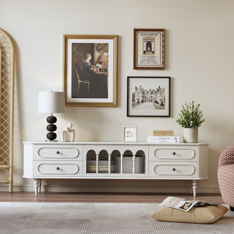 法式实木a电视柜客厅家用奶油风电视机柜收纳储物柜一体美式白色