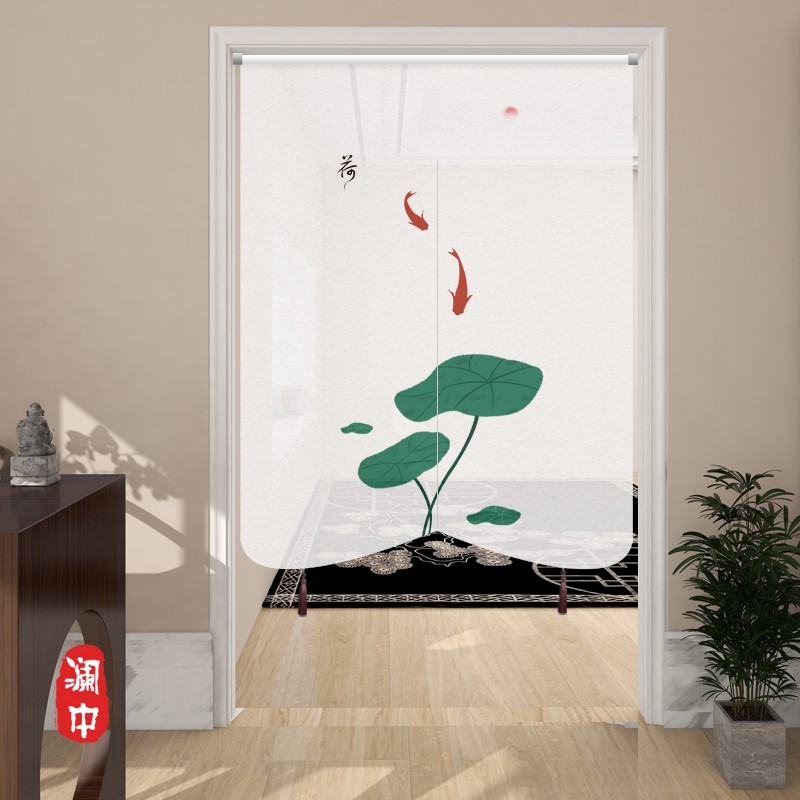 中式玄关门帘隔断帘卧室厨房挡风透明H隐私遮挡半挂帘子家用免打