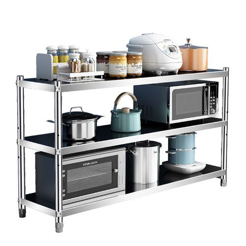 加厚加粗厨房置物架sus3u04不锈钢3o4收纳微波炉落地三层家用架子