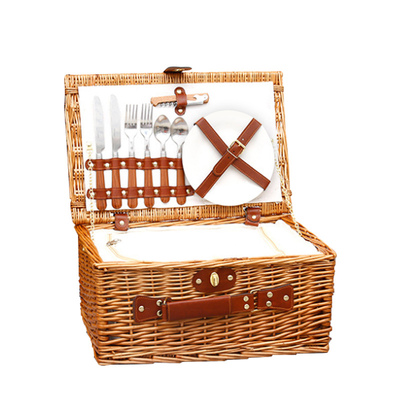 2人4人野餐篮野餐野炊用品户外藤柳F编保温带盖野营聚餐收纳篮餐